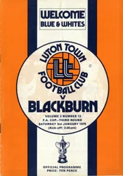 Programme: Luton Town FC vs Blackburn Rovers (3rd Jan 1976)