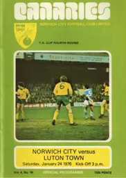 Programme: Norwich City vs Luton Town FC (24th Jan 1976)