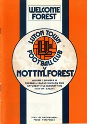 Programme: Luton Town FC vs Nottingham Forest (31st Jan 1976)