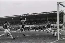 Andy King rises above the Oldham defence