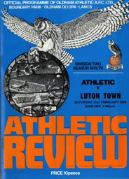 Programme: Oldham Athletic vs Luton Town FC (21st Feb 1976)