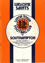 Programme: Luton Town FC vs Southampton (2nd Mar 1976)