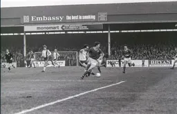 John Aston makes the defender go the wrong way