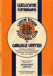 Programme: Luton Town FC vs Carlisle United (13th Mar 1976)