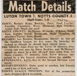 Match Report: Luton Town FC vs Notts County (10th Apr 1976)