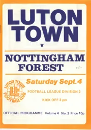 Programme: Luton Town FC vs Nottingham Forest (4th Sep 1976)