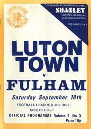 Programme: Luton Town FC vs Fulham (18th Sep 1976)