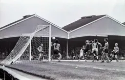 Jim Husband heads in the first Luton goal