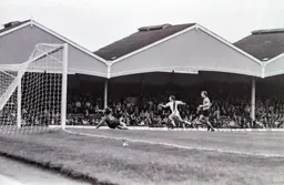 Jimmy Husband seems delighted but the ball goes over