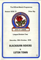 Programme: Blackburn Rovers vs Luton Town FC (30th Oct 1976)