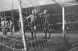 Lil Fuccillo congratulates rookie goalkeeper Tony Knight