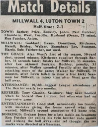Match Report: Millwall vs Luton Town FC (13th Nov 1976)