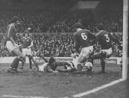 Ron Futcher stabs home the first Luton goal