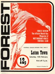 Programme: Nottingham Forest vs Luton Town FC (12th Feb 1977)