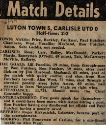 Match Report: Luton Town FC vs Carlisle United (26th Mar 1977)