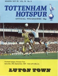 Programme: Tottenham Hotspur vs Luton Town FC (24th Sep 1977)