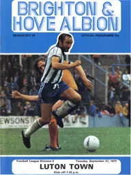 Programme: Brighton & Hove Albion vs Luton Town FC (27th Sep 1977)