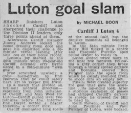 Match Report: Cardiff City vs Luton Town FC (8th Oct 1977)