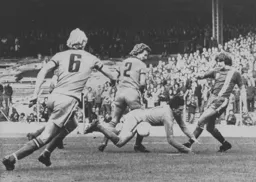 Milija Aleksic falls on the ball