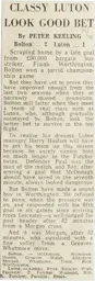 Match Report: Bolton Wanderers vs Luton Town FC (29th Oct 1977)
