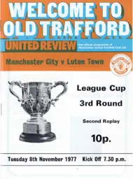 Programme: Luton Town FC vs Manchester City (9th Nov 1977)