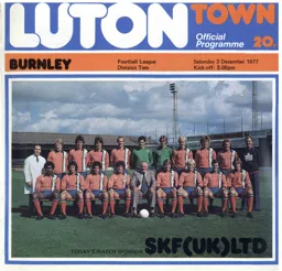Programme: Luton Town FC vs Burnley (3rd Dec 1977)
