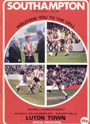 Programme: Southampton vs Luton Town FC (10th Dec 1977)
