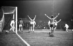 Town players celebrate as ref says the ball has crossed the line