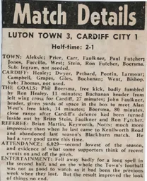 Match Report: Luton Town FC vs Cardiff City (4th Mar 1978)