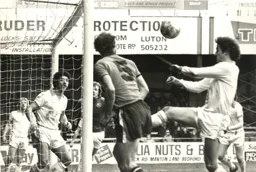 John Faulkner heads back across goal