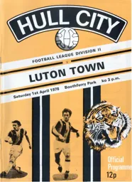 Programme: Hull City vs Luton Town FC (1st Apr 1978)