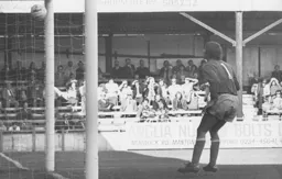 Former Hatter Keith Barber watches the ball fly in the net
