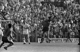 Graham Jones with a powerful defensive header