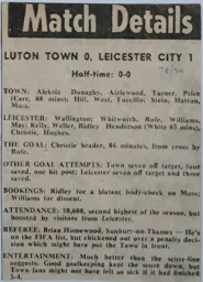 Match Report: Luton Town FC vs Leicester City (4th Nov 1978)