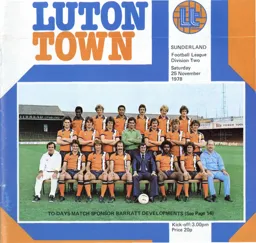 Programme: Luton Town FC vs Sunderland (25th Nov 1978)
