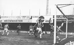A header from Chris Turner (out of shot) thunders into the net
