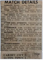 Match Report: Cardiff City vs Luton Town FC (25th Apr 1979)