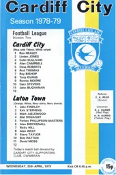 Programme: Cardiff City vs Luton Town FC (25th Apr 1979)