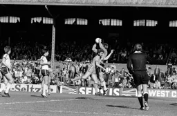 Mike Saxby challenges keeper