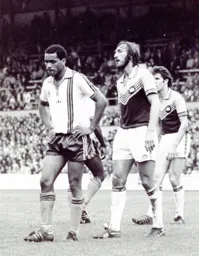 West Ham's Billy Bonds sticks closely to Brian Stein