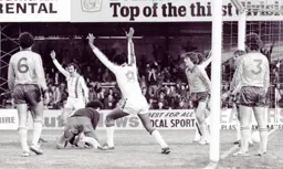 The players celebrate as the Town's second goal goes in