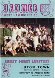 Programme: West Ham United vs Luton Town FC (16th Aug 1980)
