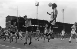 Ricky Hill gets a powerful header in