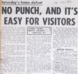 Match Report: Luton Town FC vs Notts County (4th Oct 1980)