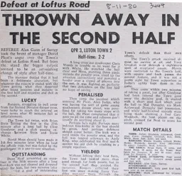 Match Report: Queens Park Rangers vs Luton Town FC (8th Nov 1980)