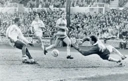 Godfrey Ingram is stopped by QPR keeper John Burridge