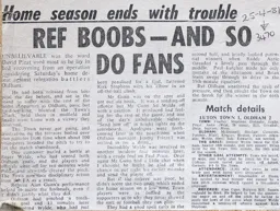 Match Report: Luton Town FC vs Oldham Athletic (25th Apr 1981)