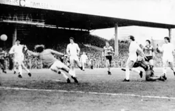 Ricky Hill heads in the Town's second goal