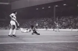 Ricky Hill about to be submerged after scoring