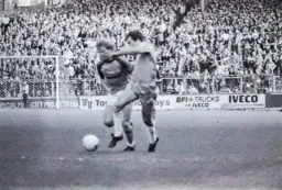 Kirk Stephens battles for the ball